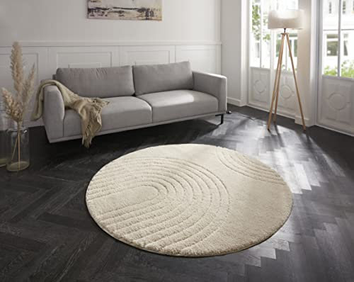 Hanse Home Teppich Fergus Rund Hochflor Wohnzimmer-Teppich Weich Flauschig Langflor Shaggy Flokati Skandi Design für Küche Flur oder Schlafzimmer Hoch-Tief Struktur Creme ø160 cm