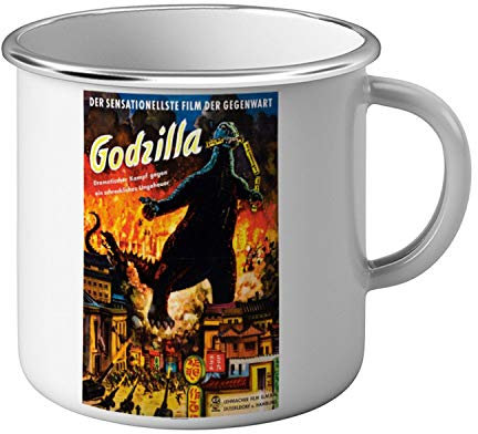 Tasse, emailliert, Metall, Poster, Vintage, Film, Godzilla, Retro, Kino