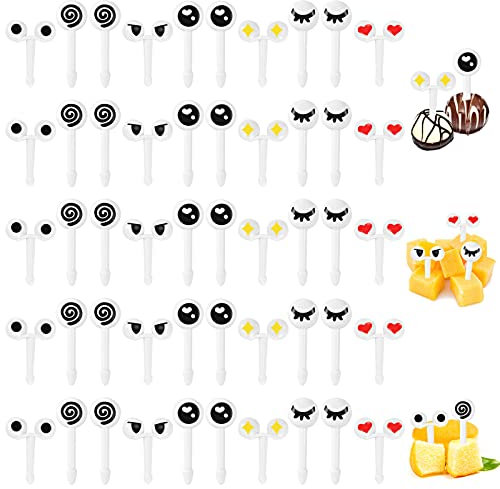 50 Stücke Assorted Cartoon Augen Obst Gabel, Wiederverwendbare Zahnstocher Dekoration Frucht Gabel Dekoration Food Picks für Halloween, Weihnachten Desserts Obst Gebäck Party