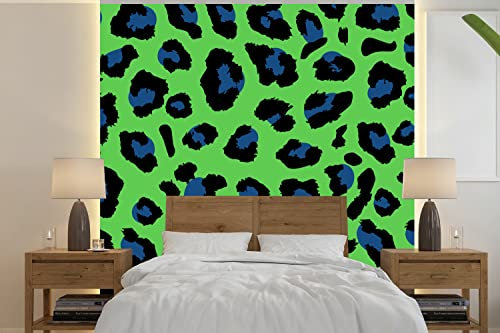 Selbstklebend Tapete Wandpapier Wandaufkleber Fototapete Tapeten Wanddeko 350x350 cm Panther Druck - Neon - Grün - Blau