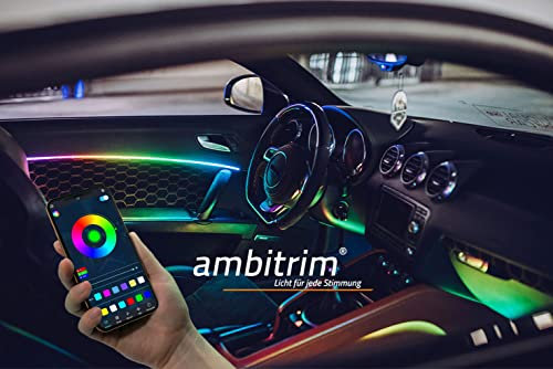 ambitrim® Digital RGB LED Ambientebeleuchtung | Neuheit 2022 RGB Steuerung Via App | Kabellos mit 16,7 Millionen Farben und Farbverläufen - Armaturenbrett mit Willkommensprogramm (WP)