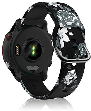 SeNool 18mm Bracelet pour Huawei Watch GT 4 41mm/Garmin Venu 3S/Venu 2S, Silicone Bande Band pour Garmin Forerunner 265S/Forerunner 255S Music/Vivoactive 4S 40mm/Vivomove 3S 39mm - Graue Blume