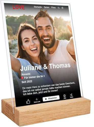 GRAVURZEILE Pellicola protettiva in vetro acrilico – regalo personalizzato con immagine e nome nel design Netflix Movie – Regali fotografici per lui e per lei – Colore: Verticale Dimensioni: 20 x 30