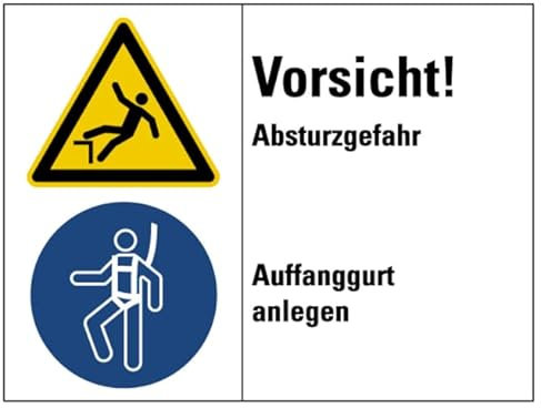 Aufkleber Sicherheitshinweis „Vorsicht! Absturzgefahr“ Kombischild Folie nach ISO 7010 | Größe wählbar Made in Germany, Größen Name: 30x40cm