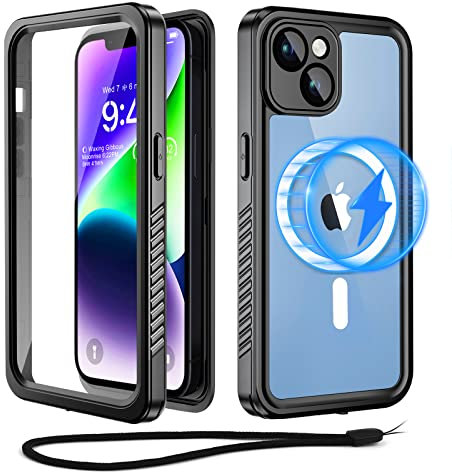 Beeasy für iPhone 14 Hülle (6,1) Wasserdicht, mit MagSafe, Outdoor Handyhülle 360 Grad Schutzhülle, iPhone 14 Case Wasserfest Stoßfest Staubdicht Panzerhülle mit Displayschutz, Schwarz