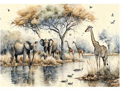 WallArena - Vlies Fototapete Kinderzimmer 416x254 cm Dschungel Tiere Wald Safari Babyzimmer Kinder Mädchen - Fototapeten Tapeten für Kinder Kindertapete - Vliestapete Wandtapete Tapete 3D Effekt