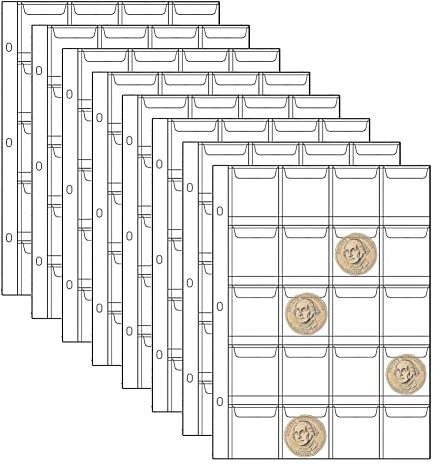Helweet Münzeinlagen für Münzen, Münzsammlungsseiten, Banknoten-Hüllen Münzhüllen, Münzordner-Einsteckhüllen, Geeignet für Münzen mit Einem Durchmesser von Weniger Als 42 mm, 8 Stück