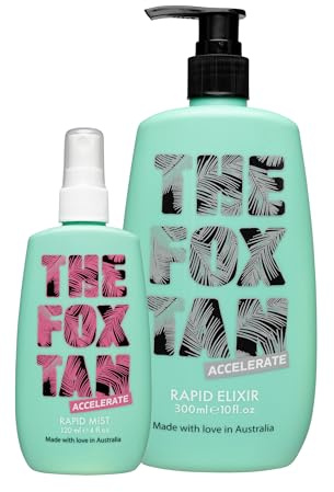 The Fox Tan Upsize Me Bundle, 120ml & 300ml (2 Products) | Jumbo Tanning Accelerator Duo for a Darker Tan, Rapid Elixir 300mL + Rapid Mist 120mL, Vegan & Cruelty-Free