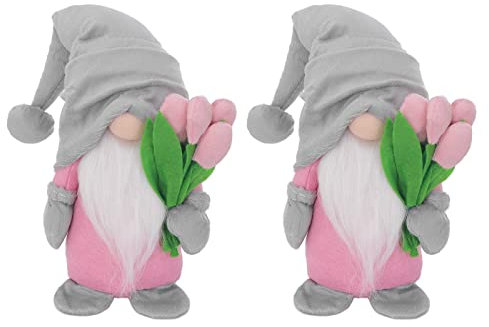 Stehende Niedliche Wichtel mit tulpen Blumensträuße Süßer Zwerg Wichtel Figuren Geschenk für Frauen Mama Hochzeitstag Freundin Ehefrau Muttertag