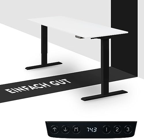 boho office® Höhenverstellbarer Schreibtisch 150 x 60 cm - Elektrisch stufenlos, 2 Motoren, 2-Fach Teleskop, Kollisionsschutz, USB-Anschlüsse - Homedesk Eco Schwarz inkl. Tischplatte in Weiß