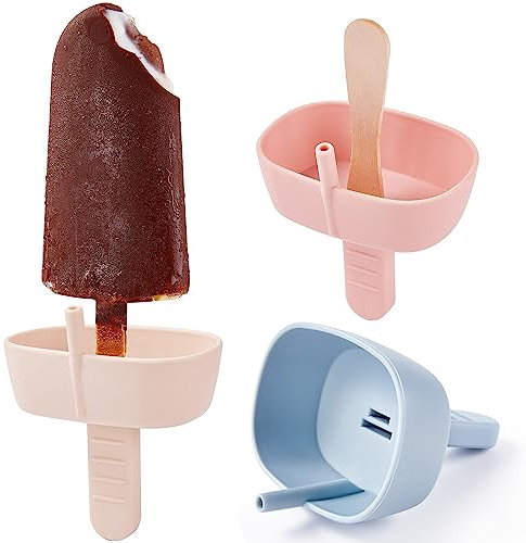3 Stück Tropffrei Eis am Stiel-Halter für Kinder, MEETRUE Silikon Eis Halter für Kinder Eis am Stiel-Halter mit Strohhalm Eislutscher Halter Silikon BPA-Freie Popsicle Holder für Kinder Kleinkinder