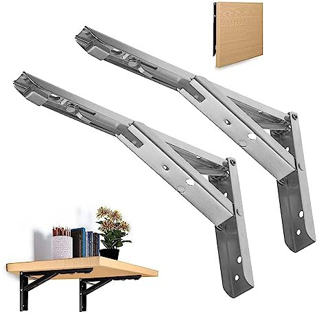 2 Klappkonsolen 340mm Lang Regalhalter Klappbare bis 40Kg belastbar aus Edelstahl für Klapptische Klappregale überall wo Platz knapp ist z.B. Campingwagen Campervan