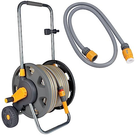 AB Tools Hozelock Assembled Hose Cart With Hose Pipe 50m Garden & Tap Connector