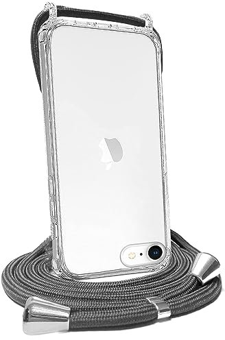 FOQENCCI Crossbody Phone Case iPhone SE (2nd Gen/3rd Gen) with Adjustable Lanyard Neck Strap Slim Fit Clear Soft TPU + Hard PC Anti-Scratch Shockproof Cover for iPhone 7/8/6s/6 Gray