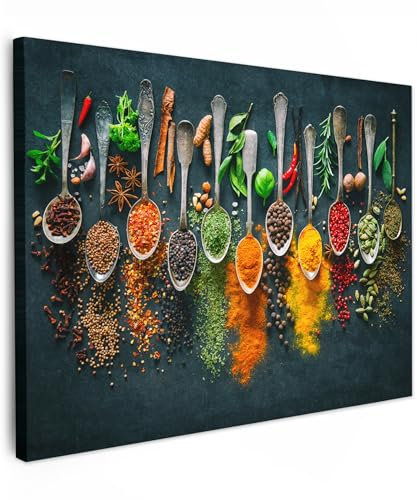 MuchoWow© Impression sur Toile Photo Peinture 40x30 cm Tableau Decoration Murale Chambre Salon Maison Deco Cuisine Cuisine - Herbes - Epices - Cuillères