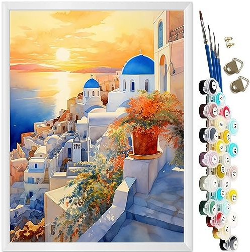 KEEMOSO Peinture par Numero,Acryliques Peinture par Numéros pour Adultes Débutants Enfants,DIY Paint by Numbers Kit sans Cadre 40X50CM-Mer Égée