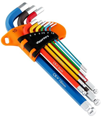 WrightFits Allen Key Set | 9 Pieces Diamond Cut Metric Hex Key Set | Color Coded - Long Arm Rubber Coated Hexagon Key -L- Allen Keys - Hand Tool - 1.5mm to 10mm (Metric)