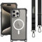 MAGEASY Phone 15 Pro Max Crossbody-Schutzhülle mit Band Odyssey M + Riemen, strapazierfähig, 4,8 m Fallschutz, 17 cm, mit Umhängeband, kompatibel mit MagSafe, eingebetteter Lederrahmen