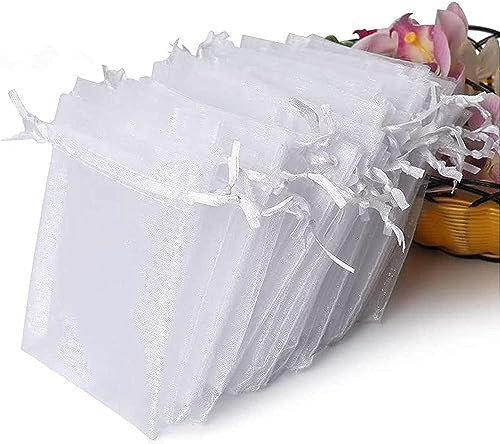Sacs Organza Sachets Mariage Blanc Sachet Cadeaux Dragées Bonbons Bijoux Décoration - 10x15 cm 100 pcs