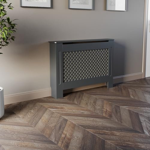 DuraTherm® Radiator Cover Anthracite Grey Painted Traditional Cross Slat Shelves MDF Cabinet Shelf for Radiators, Living Rooms, Bedrooms, Medium (H: 112cm / W: 81.5cm / D: 19cm)