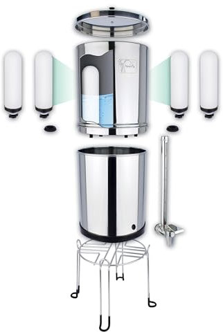 NEWTON Premium Gravity Water Filter System with Heavy Metal & Fluoride Removal, Reduces Limescale | 8.5L Capacity | Full System with 4x Filter Candles, Stainless Steel Stand & Sight Glass Tap
