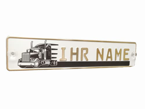 LKW Truck Fahrerschild Schild Namensschild mit Name oder Text Funschild Fun Schild Wunschtext AUTO Trucker Gold, Geburtstag Geschenk