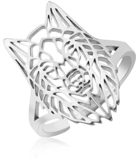 TEAMER Verstellbarer Wolfskopfring, nordischer Wikinger, Edelstahl, König der Löwen, Fingerring, Tierkopfschmuck für Damen und Herren, Edelstahl, Unbekannt