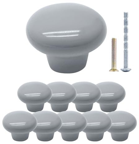 suiwotin 10pcs Light Grey Ceramic Knobs, Round Ceramic Cabinet Knobs, Pantry Cabinet Knobs Pulls, Decorative Ceramic Drawer Knobs Pull Handles for Closet, Cupboard, Furniture Door Knobs