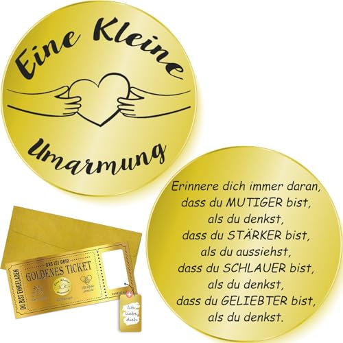 Tixlux Kleine Umarmung Glücksbringer, Glücksbringer mit Rubbelkarten, Grußkarte, Mutmacher Geschenk, Gute Besserung Geschenke, Glücksbringer Prüfung für Familie Frauen Jungen Patient (Goldenes)