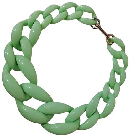 eexuujkl Vintage Stil für Damen, Boho, klobige Acryl Gliederkette, Schmuck, Halskette, modisches Statement, handgefertigt, kubanischer Kettenkragen, Hellgrün