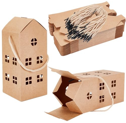 OLYCRAFT 50 Stück Hausförmige Geschenkboxen Hausförmige Pappschachteln Papier Geschenkboxen Kraftpapier Verpackungsschachtel Für Hochzeit Geburtstag Party Dekorationen - 7.6x7.6x18cm