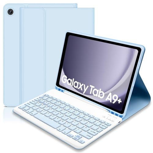 Keyboard Case for Samsung Galaxy Tab A9+ / A9 Plus 11 Inch 2023 (SM-X210/X216/X218),Built-in S Pen Holder - Slim Smart Cover with Detachable Bluetooth Keyboard for Samsung Tab A9+(Blue)