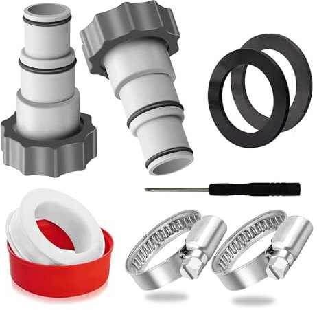 Schlauchadapter für Pumpe, 2 Stück Schlauchadapter Pool, Poolschlauch 32-38mm Verbinder Schlauchschellen Adapter für Pumpen mit Gewindeanschluss und Kolbenventil