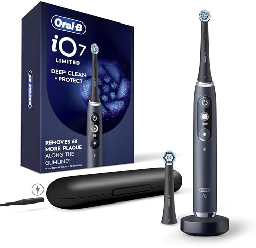 Oral-B iO Deep Clean + Protect Rechargeable Electric Toothbrush, Black with a iO Series 7 Toothbrush, 2 Replacement Brush Heads, and a Charging Travel Case