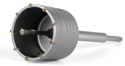 BINOTA Sierra Corona Hormigón 75mm Profesional | Broca carburo tungsteno Vástago SDS-Plus 220mm Centrado cruz Hormigón Ladrillo Piedra Mampostería