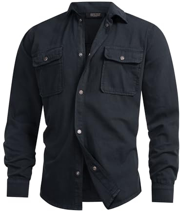 Indicode Herren INCooplon Jeans-Hemd aus 100% Baumwolle mit Brust-Taschen | Klassisches Jeanshemd für Business und Freizeit, Herrenhemd, Oberhemd, Freizeithemd, Denimhemd, Langarmhemd für Männer