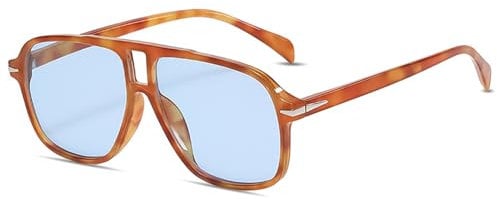 LOJUDI Pilot Sunglasses Womens Mens - Retro 70s Tinted Lens Sunglasses for Ladies Vintage Square Sun Glasses with UV Protection-Leopard/Blue