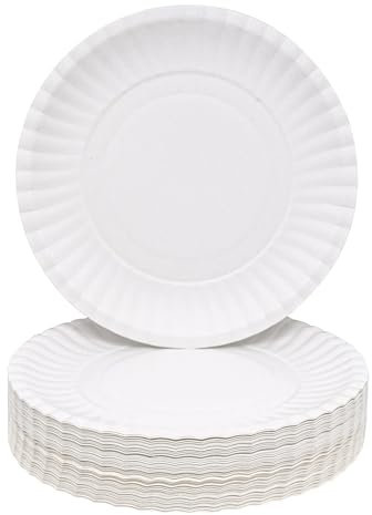 BLLREMIPSUR Lot de 100 assiettes jetables en carton pour anniversaire, mariage, pique-nique - Blanc