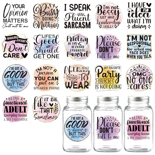 Funny UV DTF Transfer Stickers - 20 Sheets Funny Quotes Uvdtf Waterproof Transfer Stickers Decals for 16 oz Glass Mugs Cups Bottles Gifts Humour Designs Office Home Decor