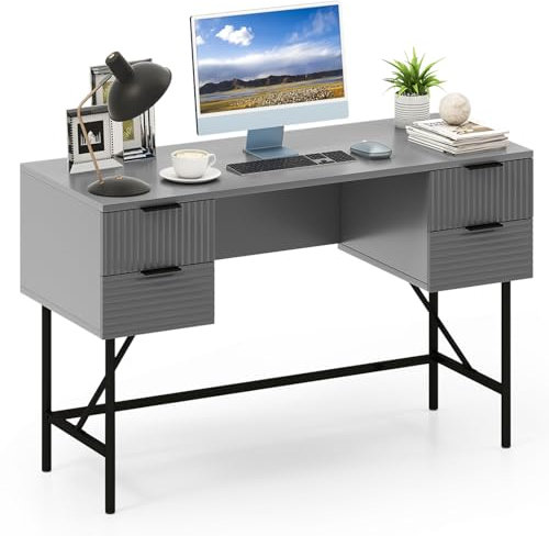 COSTWAY Computer Desk with 4 Drawers, 120cm Home Office Study Table Writing Workstation, Modern PC Laptop Table Working Desk (Grey)