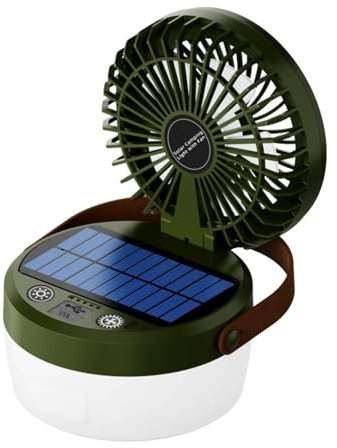 Ventilador solar con luces LED, batería recargable con panel solar, tres velocidades de viento, cuatro modos de luz, adecuado para interiores y exteriores, viajes, camping, pesca, cortes de energía.