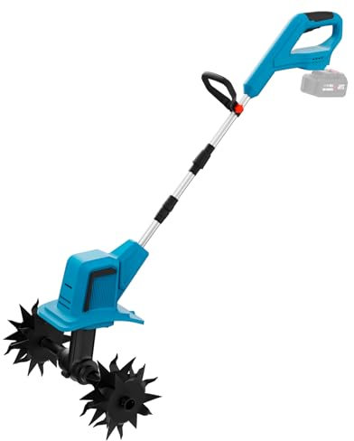 Motoazada Bateria, 21V Motoazada Eléctrica con Motor sin Escobillas de 550 W, 20 cm Ancho de Trabajo, 15 cm Profundidad de Trabajo, Cuchillas Escarificadoras, Interruptor Seguridad (sin Batería)