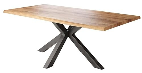 Loreno Esstisch - 180 cm x 90 cm – 4 cm MDF Tischplatte, Wildeiche-Optik – Spider Gestell – Schwarz - Perfekt für Esszimmer und Küche