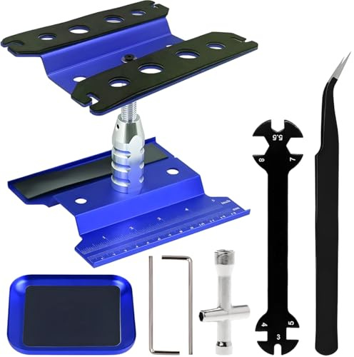 ZHUROUPU RC Car Work Stand Aluminum Alloy 360 Degree Rotation Lift/Lower Repair Workstation with Screw Tray for 1/8 1/10 1/12 1/16 for Traxxas for Axial for TRX4 RC Crawler/Monster Truck/Buggy (Blue)