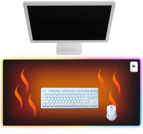KBIBCK Heated Desk Mat, 80x33 cm Heated Mouse Pad, RGB Gaming Mouse Mat Pad with 7 Heat Levels & 9 Lighting Modes & 4 Hours Automatic Shut-Off, Waterproof Electric Warm Desk Pad for Gaming Office Home
