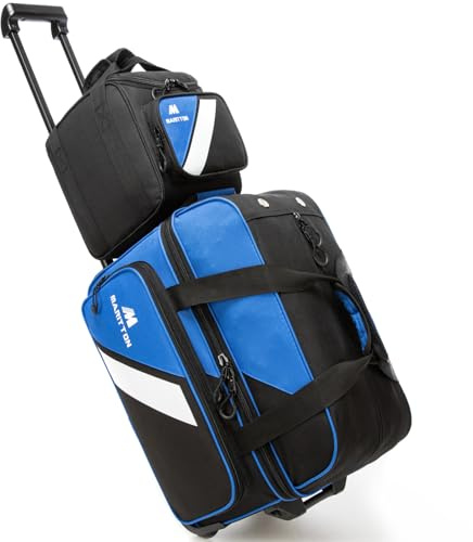 MARITTON 3 Ball Bowling Bags with Wheels, 2 Ball Bowling Bags Double roller with Single Ball Tote, Multi-Pockets & Shoe Compartment (Fits Up to Size 15).