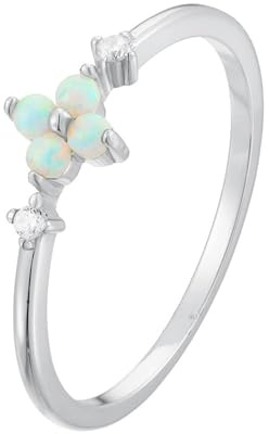 Epinki Hochzeitsring PT950 Platinum, Blumen Antragsring mit Opal, Hochzeitsband Moissanit Platin Echt Goldschmuck, Gr.48 (15.3)