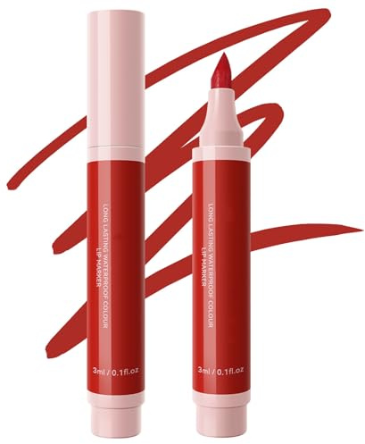TUHOWEWZ Lip Stain Marker Pen - 2-in-1 Precise Lip Liner & Matte Tint - Waterproof, Long Lasting & Lightweight Colour for Natural Makeup (04 Red)