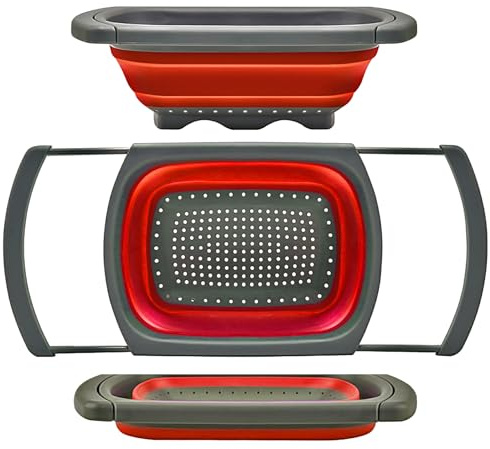 Qimh Colander Collapsible, Over The Sink Veggies/Fruit 6-Quart Strainers and Colanders with Extendable Handles, Folding Strainer for Kitchen