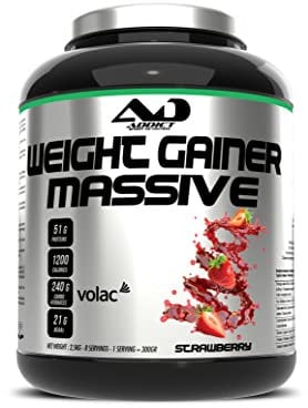 Addict sport nutrition - Weight gainer massive - Prise de masse musculaire avec protéine concentrée - Ultra calorique 1200 kcal par dose - 51g de protéine et 21g de BCAA - 2,5 kg - Goût fraise